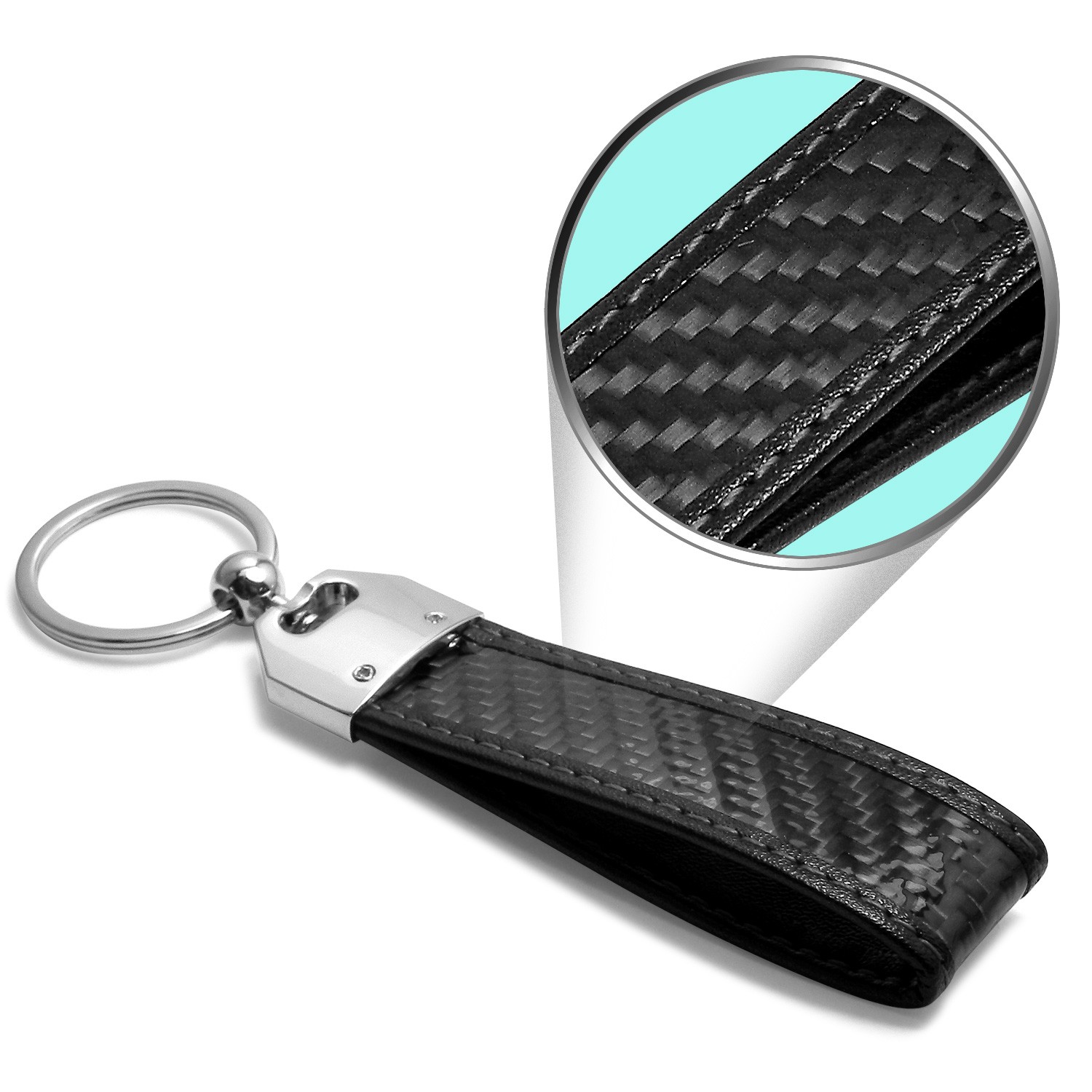 SRT-8 Logo Real Carbon Fiber Key Chain with Black Stitching for Dodge Jeep RAM