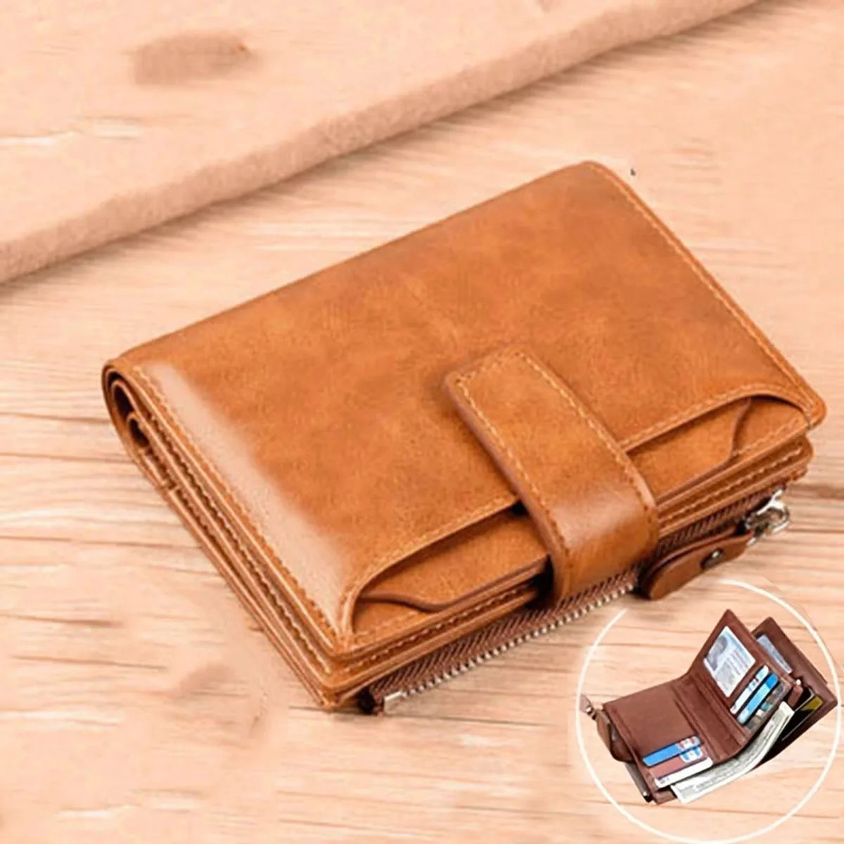 Men’s Coin Purse Wallet RFID Anti-theft Man Leather Wallet Zipper Business Card