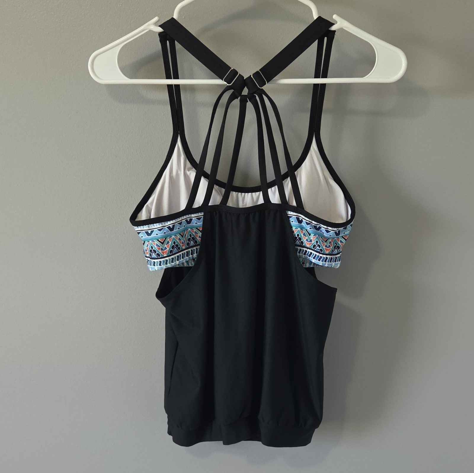 Next Black Geo Racerback Blouson Double-up Tankini Top Adjustable Straps 32B/C