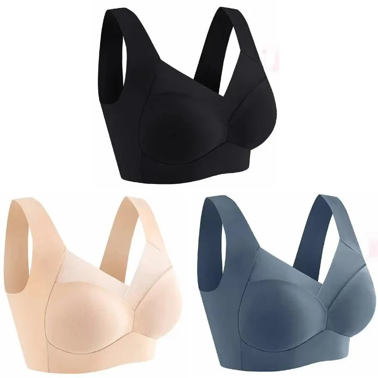 Seamless Ice Silk Sports Bra Wireless Large Size Comfort Vest Bralette 3 Pcs