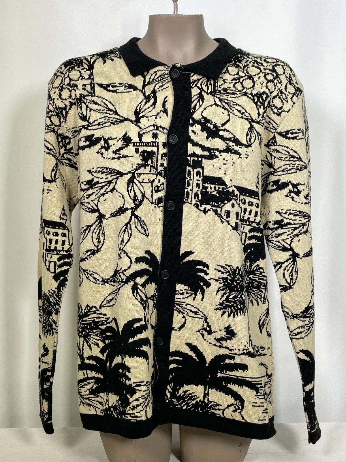 BoohooMAN Long Sleeve Palm Patterned Knitted In Black Shirt Men’s MEDIUM NWT