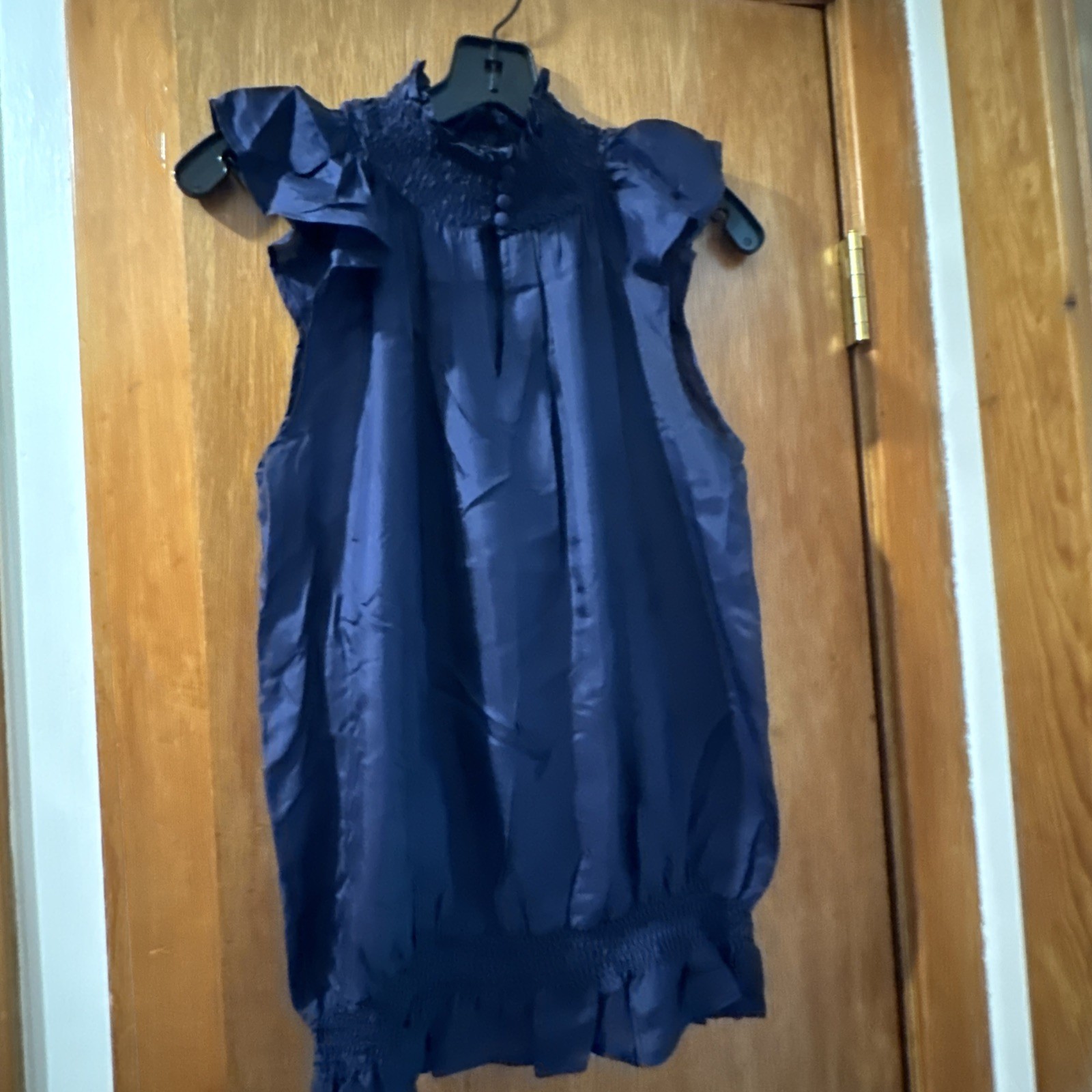 No Brand Navy Blue Shirt Short Sleeve Open Back Size S Lightweight