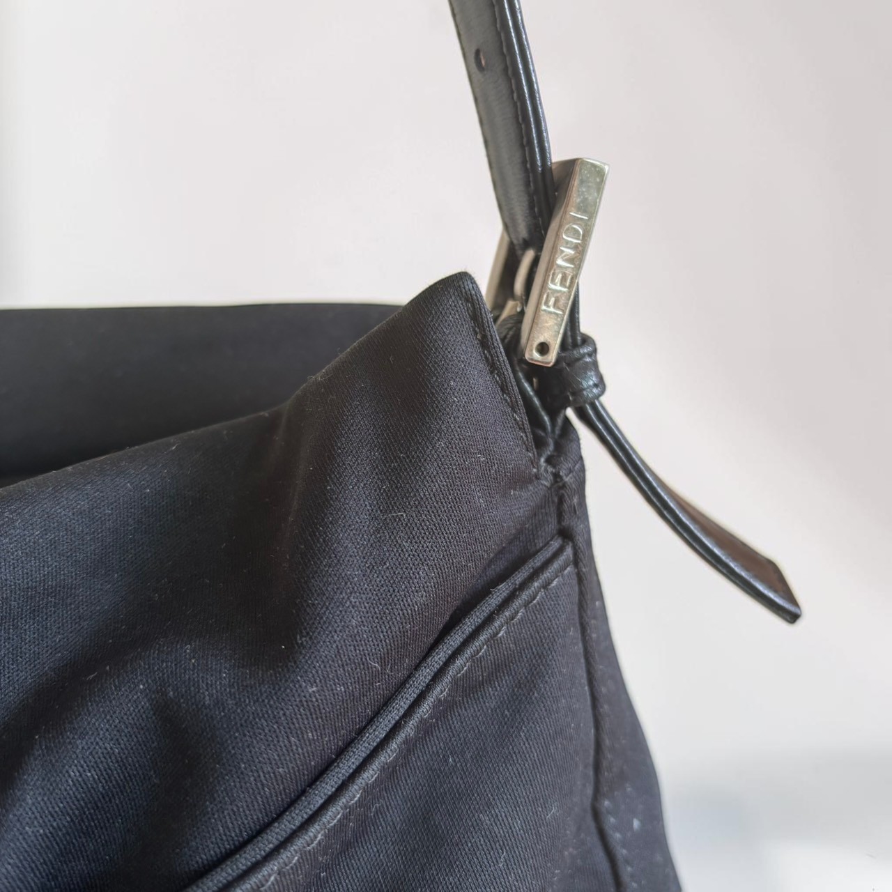 FENDI Mamma Baguette FF Nylon Shoulder Bag Black