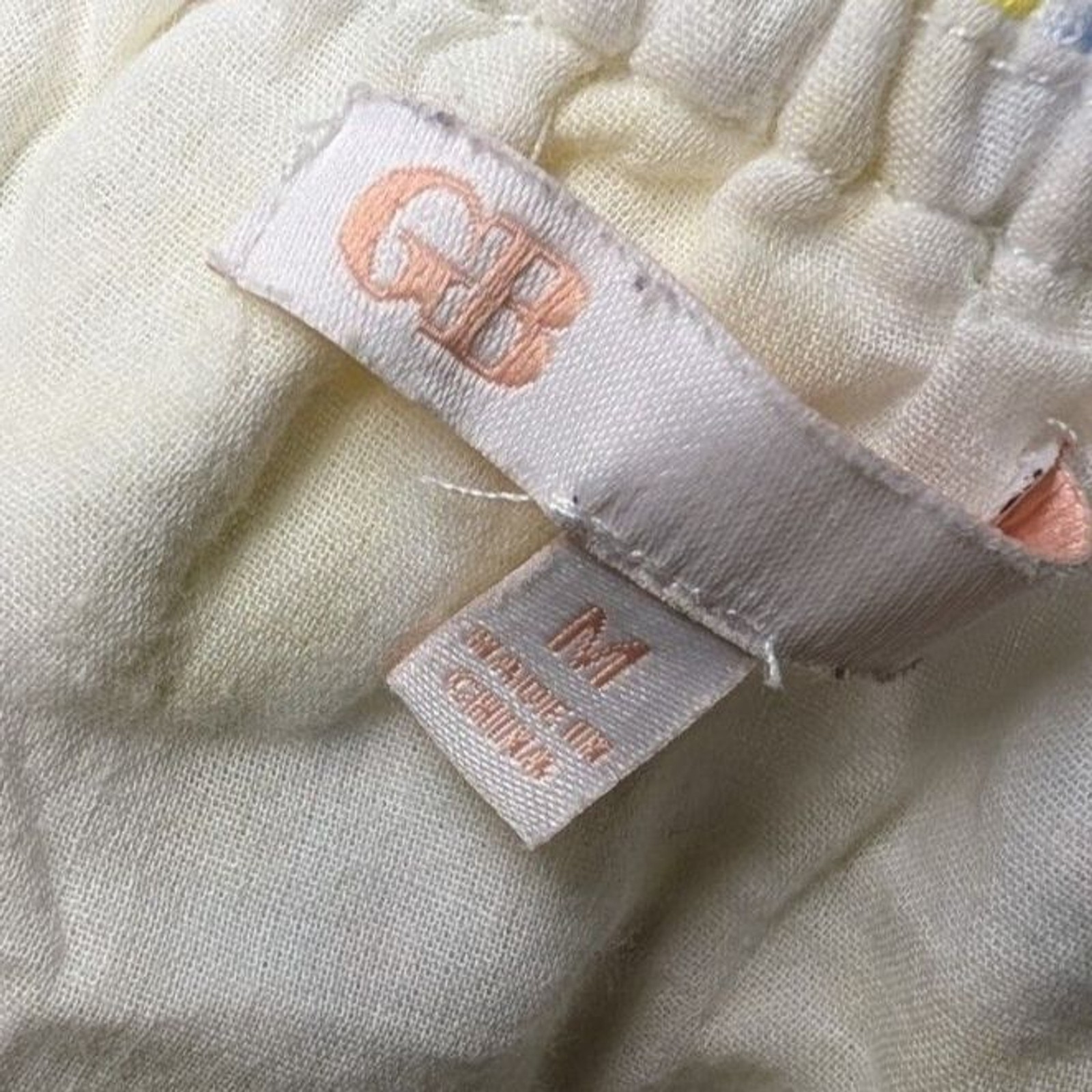 GB Yellow Floral Puff Sleeve Crop Top M Linen Blend Cottagecore Peasant Blouse