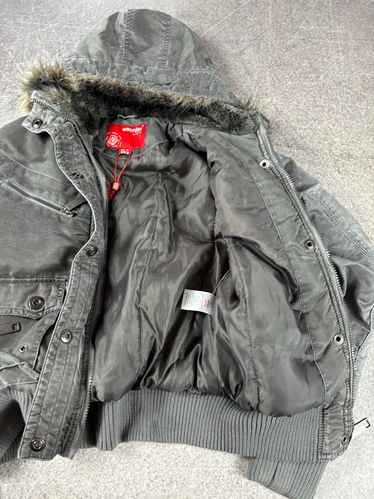 2000s Cropped Archive Washed Fur Hood Zip Bomber Jacket Y2K Streetwear CRAZY!