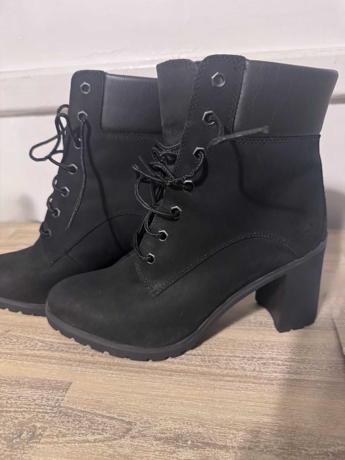 Timberland OrthoLite Black Lace-Up Ankle Bootie Leather Round Toe US 8.5