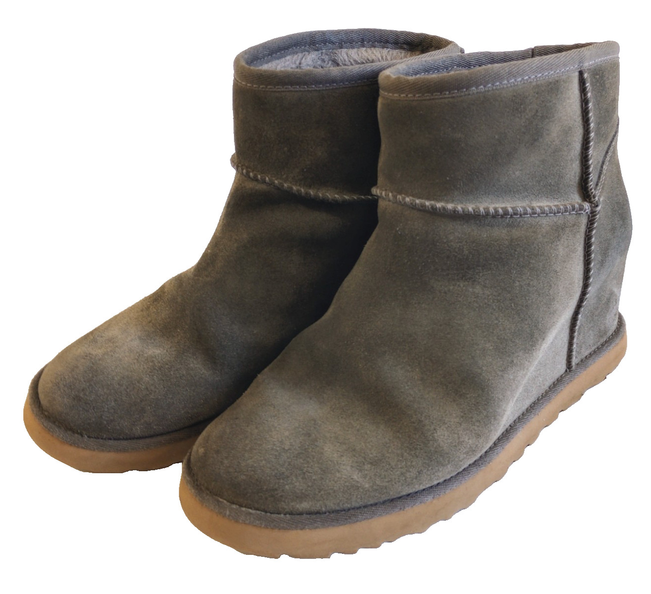 UGG Classic Femme Mini Ankle Boots w/ Hidden Wedge Heels, Slate, Size 9.5