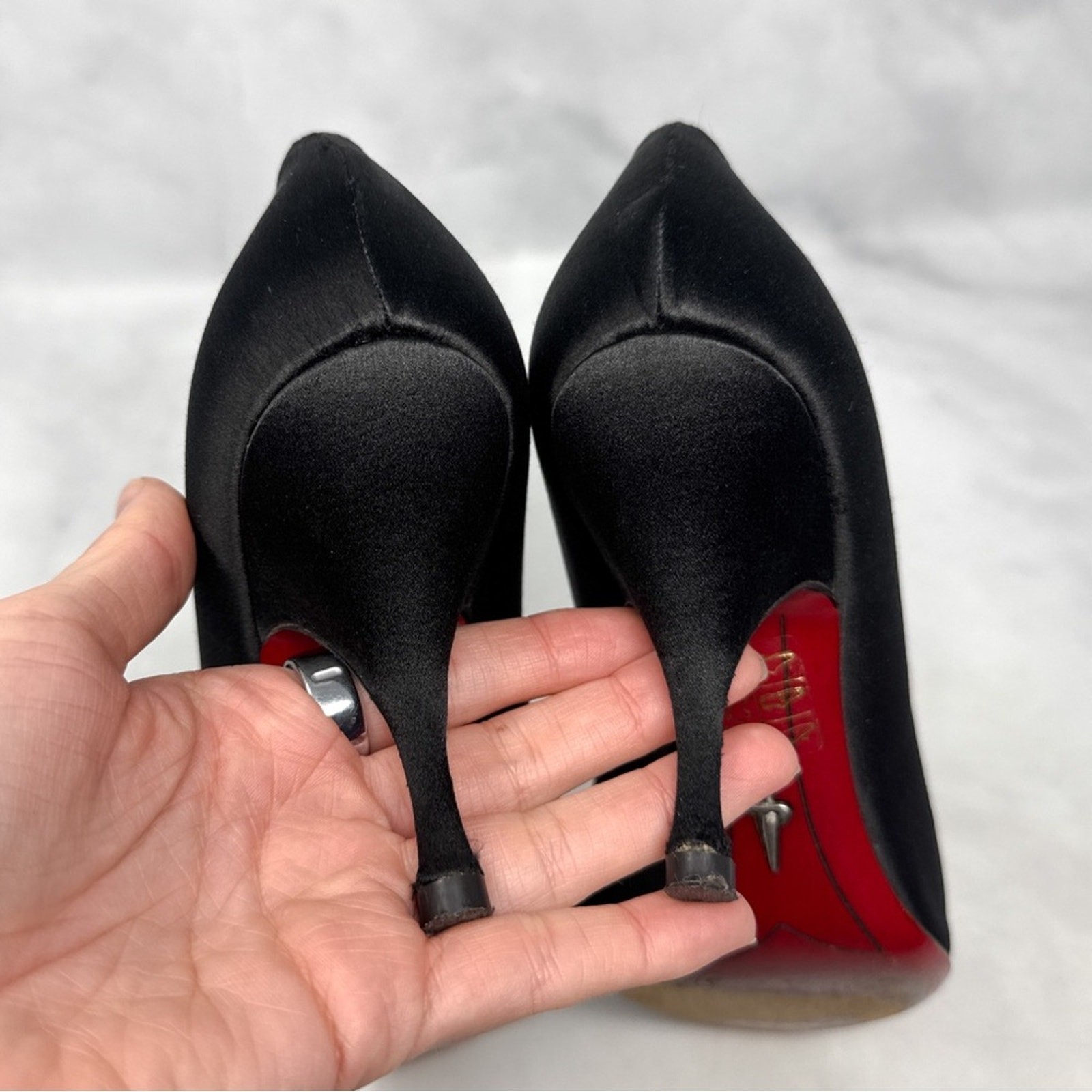 Cesare Paciotti Vintage 2005 Y2K Silk Satin Mid Height Pump Heels Black Gothic
