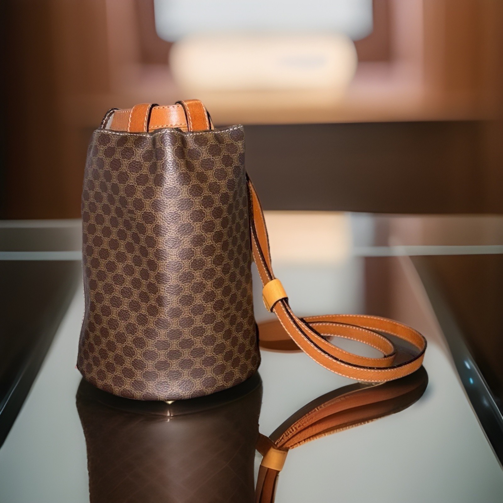 RARE Vintage Celine Macadam Monogram Brown Bucket Backpack Shoulder Bag