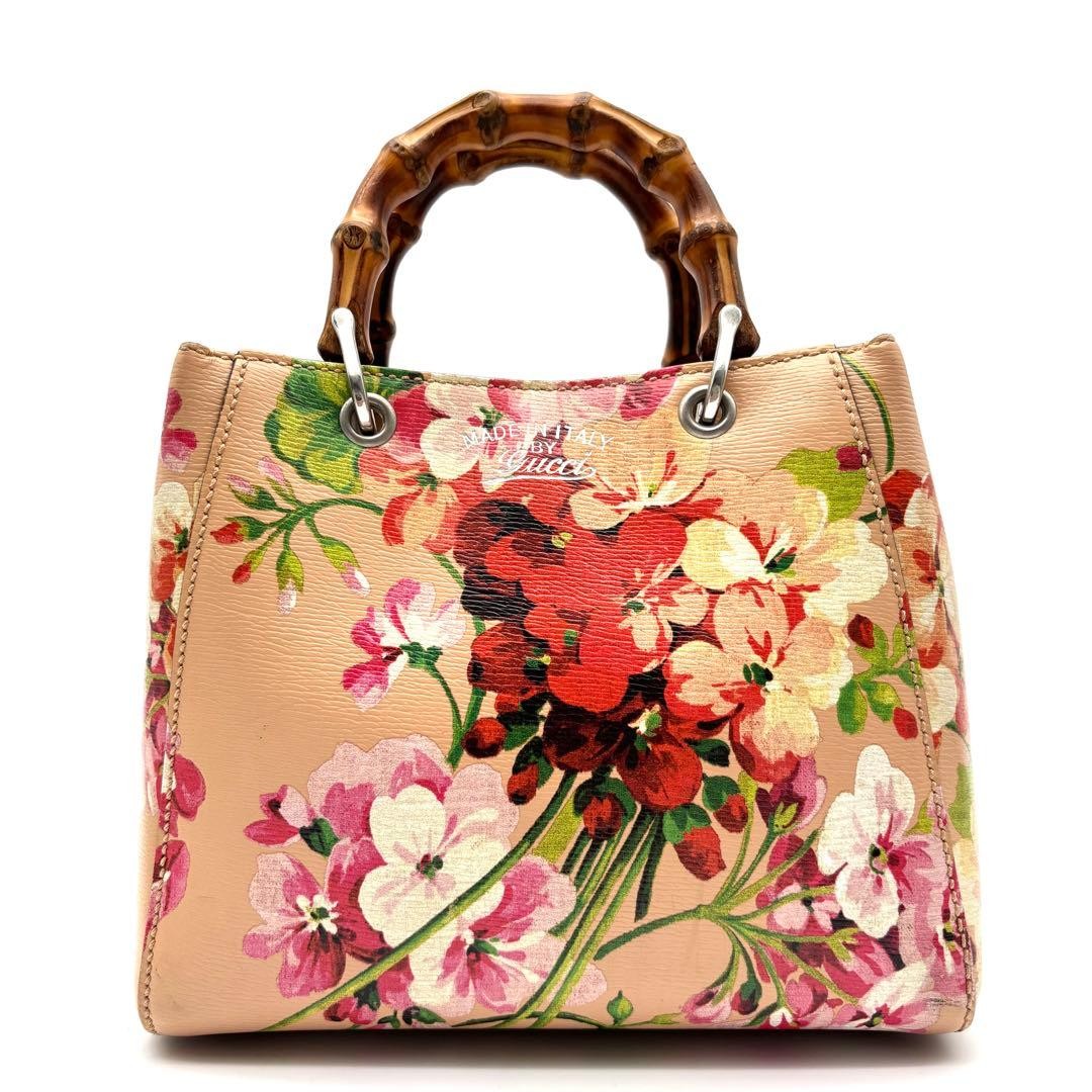 Excellent GUCCI 2way Blooms Shoulder Bag Bamboo Logo Pink Gift Present 0609