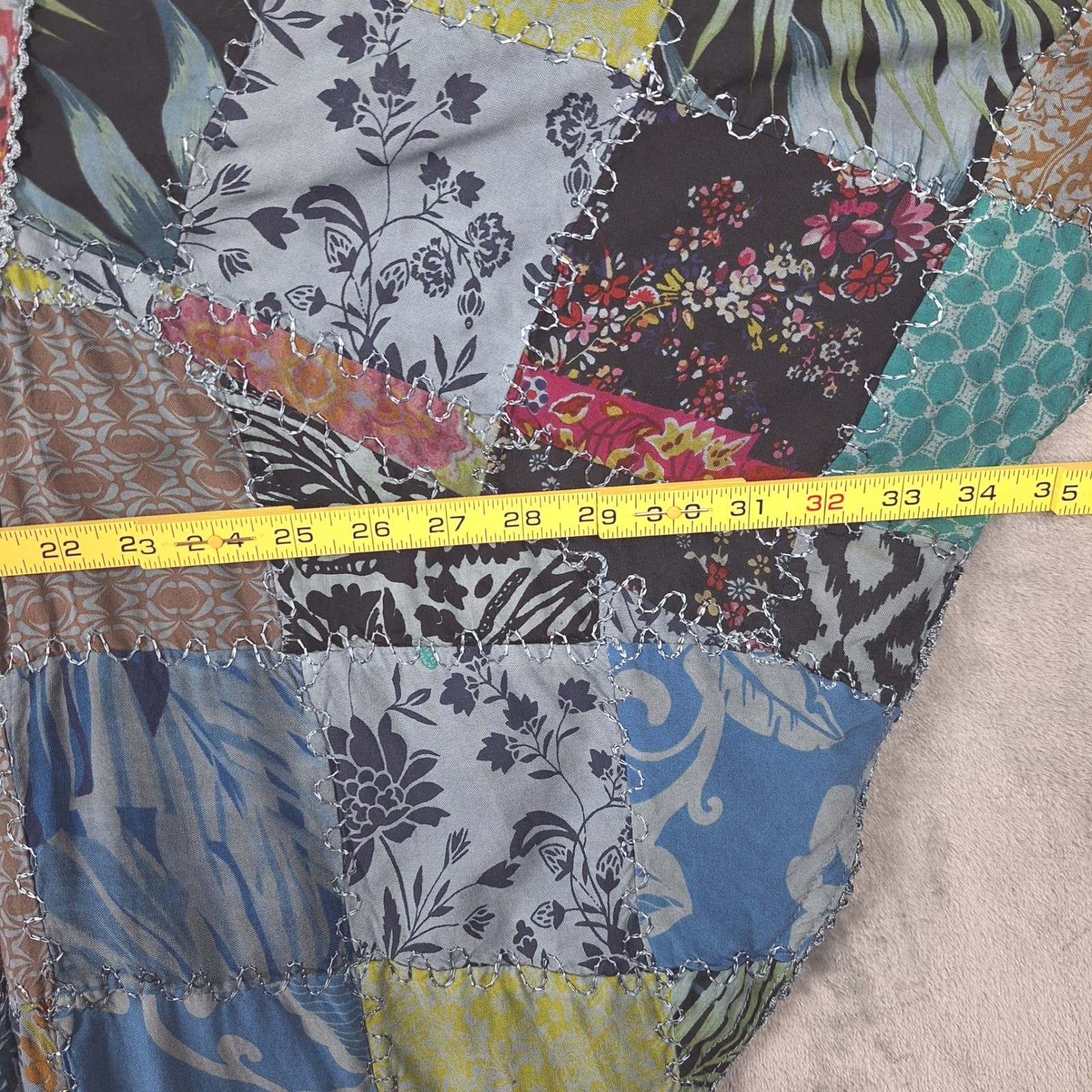 Womens Top One Size Patchwork Floral Boho Poncho Festival Hippie Oversized Artsy