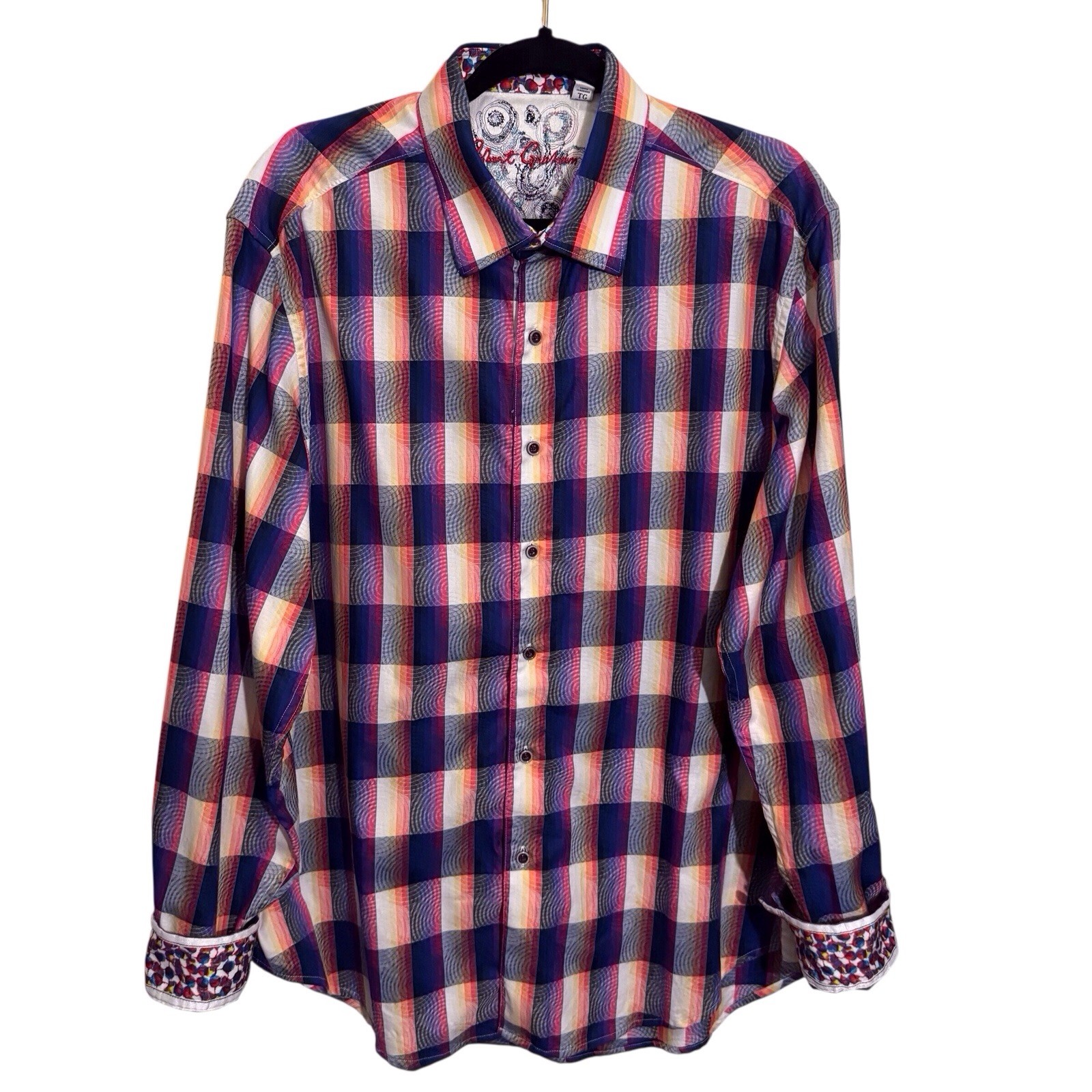 Robert Graham X-Large Button Up Shirt Flip Cuff Plaid Check Abstract Collared