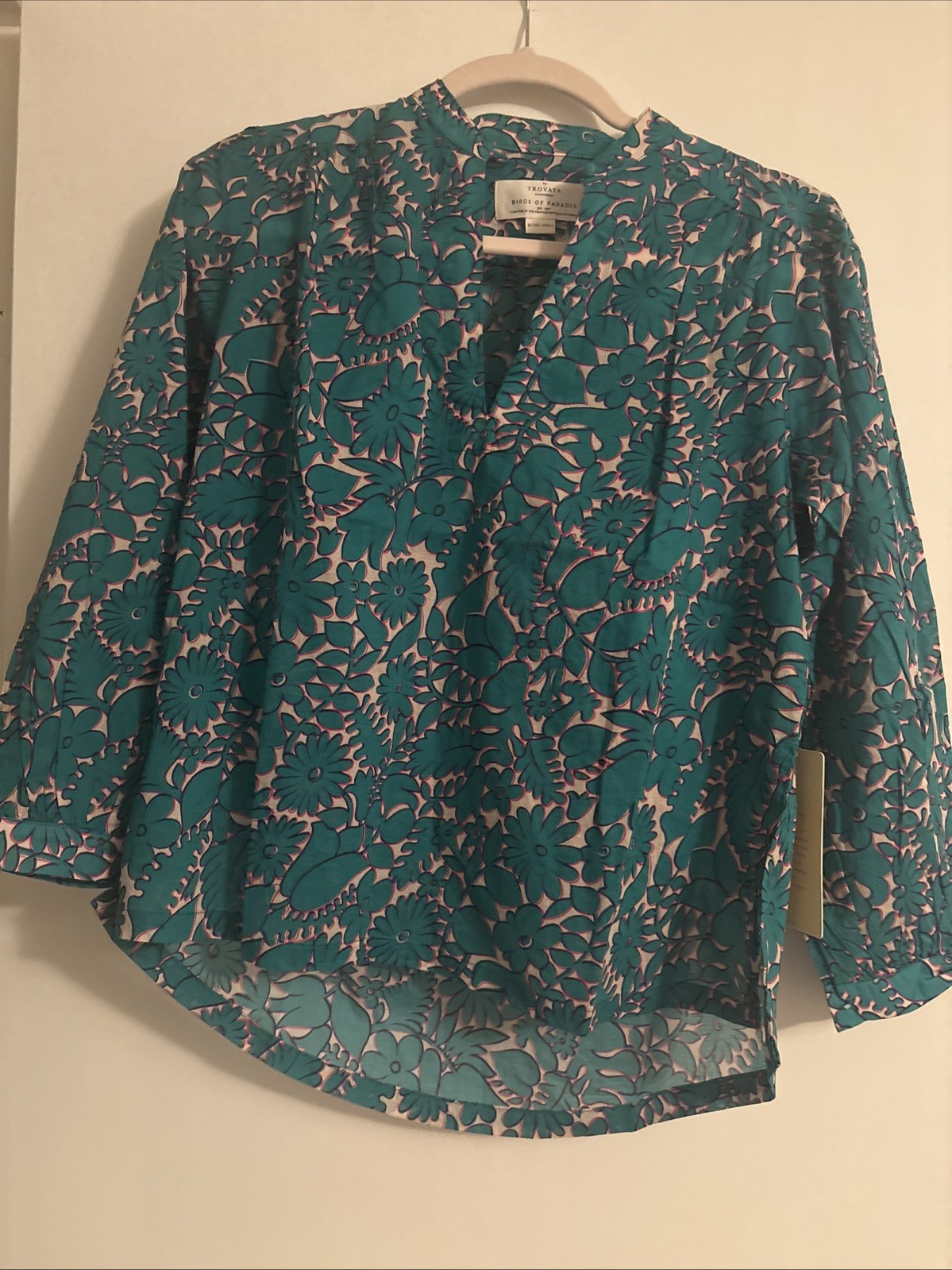 NWT Trovata Birds of Paradis Women’s Blouse Teal Beautiful XS *Runs Large*