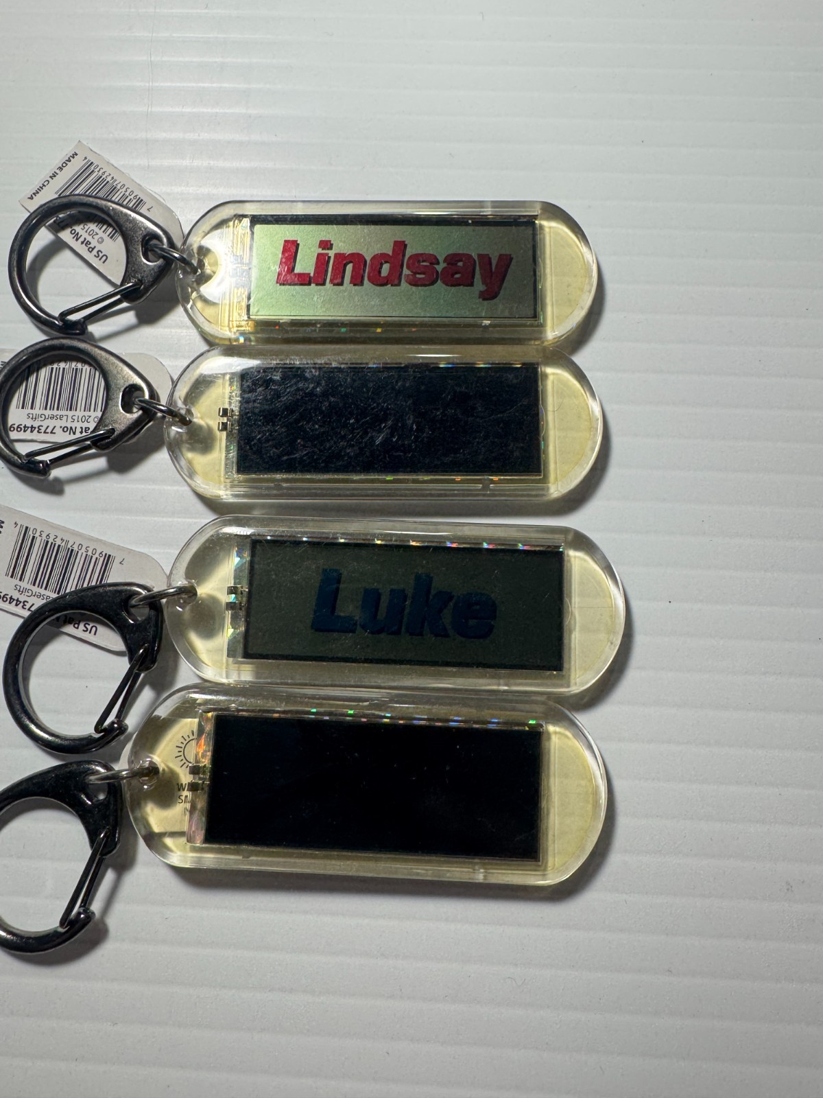 Acrylic Blinking Solar Powered Key Chain 4.0″ Long w/Snap Ring, w/NAME