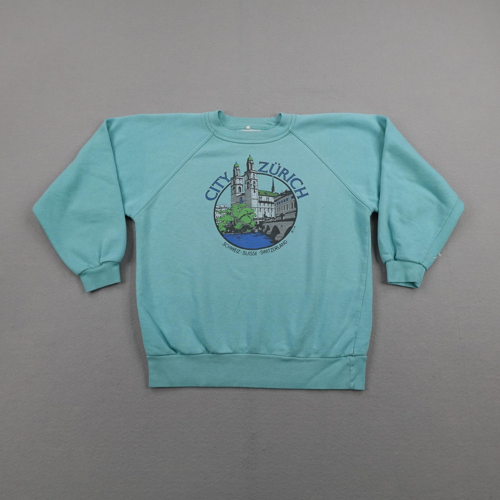 Vintage Zurich Switzerland Sweatshirt Mens Medium Blue Crewneck Pullover 80s USA
