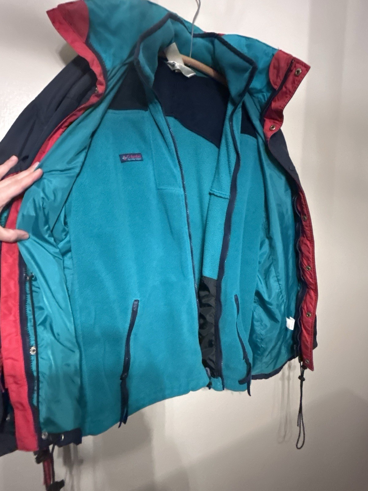 Vintage Columbia Longs Peak 3 In 1 Jacket Mens Large Interchange Teal Red 90s