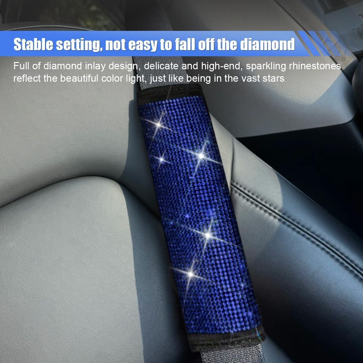 2PCS Rhinestone Crystal Car Seat Belt Covers, Glitter Seat Strap S Color: Blue