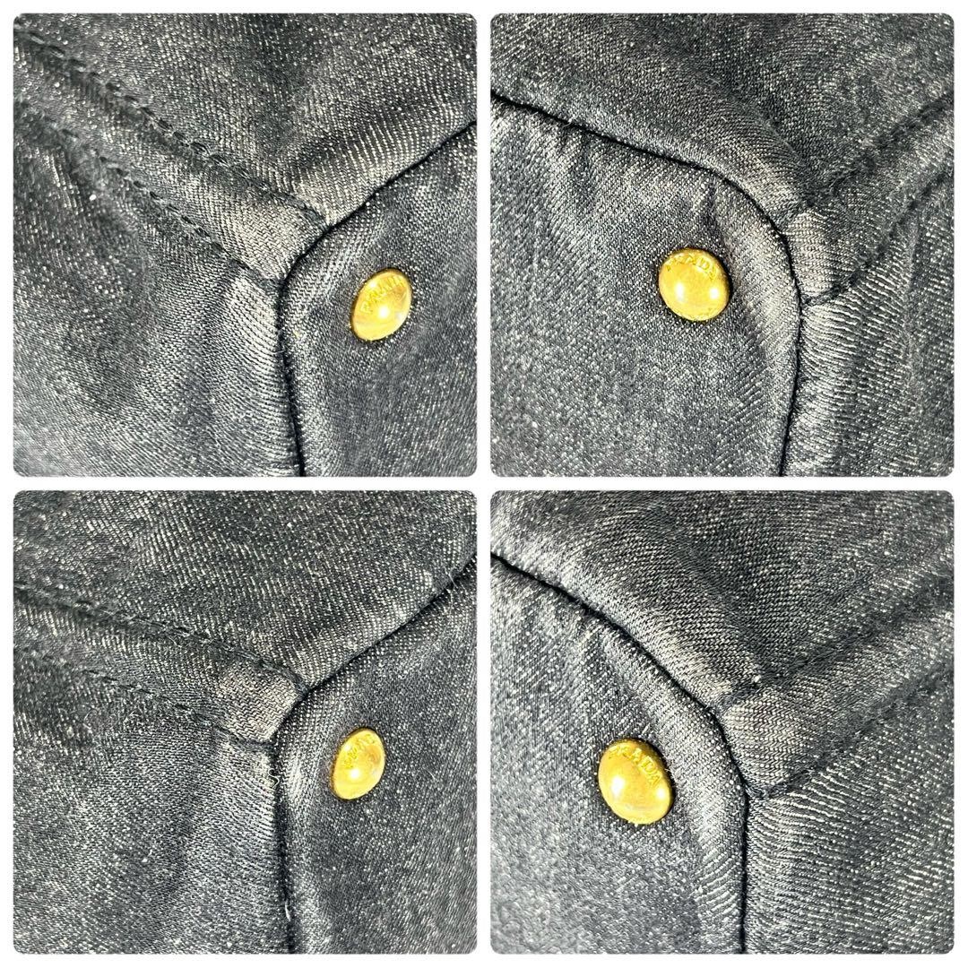 PRADA Canapa Canvas Tote Bag Gray Black Denim 2Way Shoulder Large Capacity