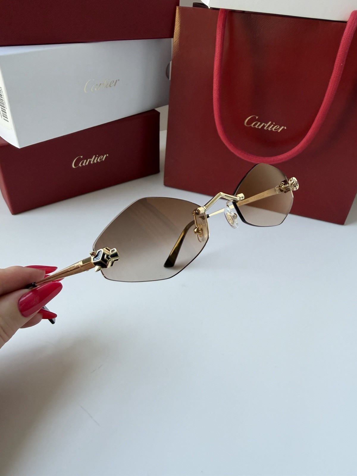 CARTIER Panthere De Cartier Sunglasses CT0433S 002 Gold Brown Lens AUTHENTIC