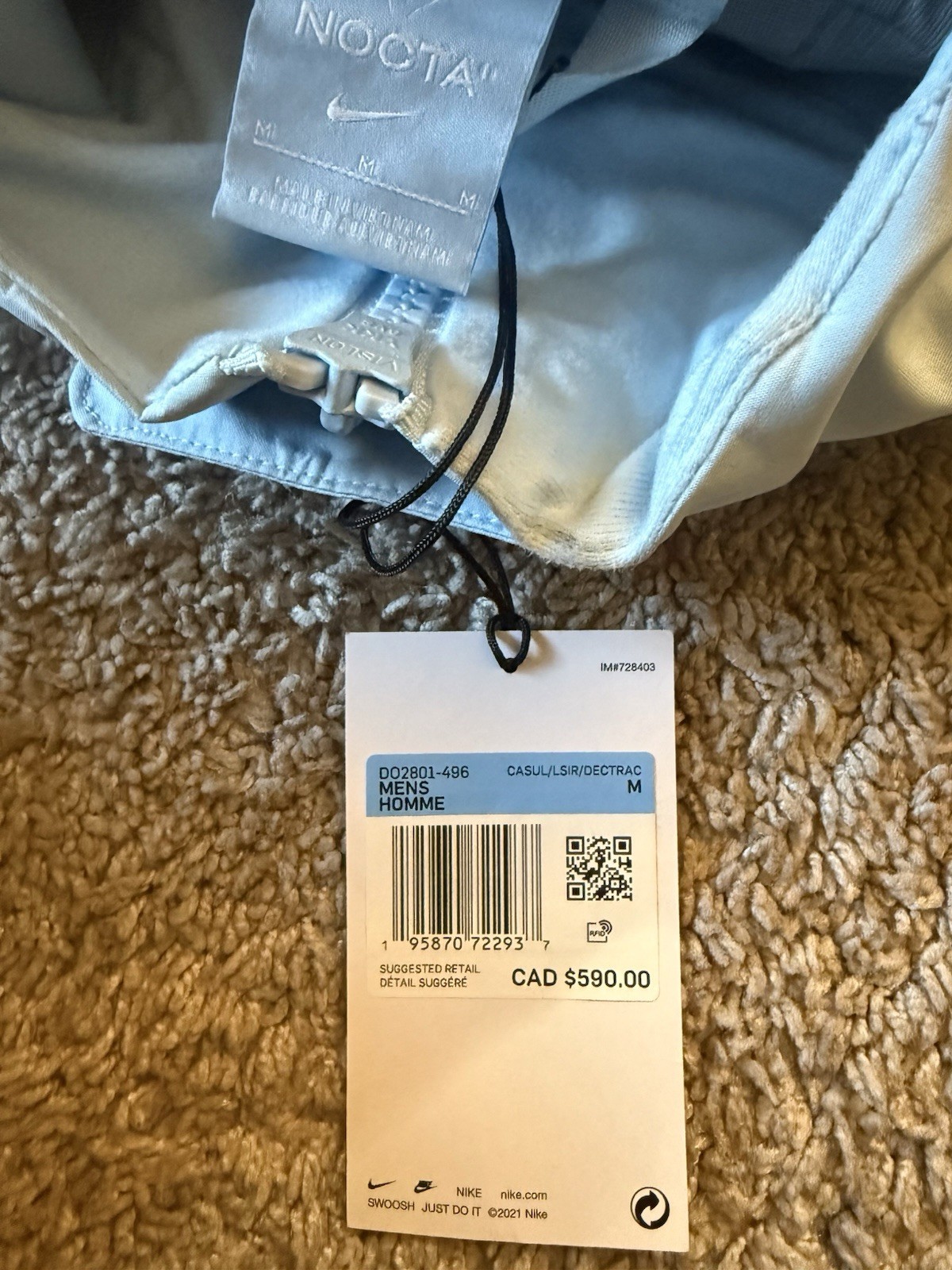 Nike NOCTA Men’s Light Blue Hooded Zip Windbreaker Jacket Size M Logo