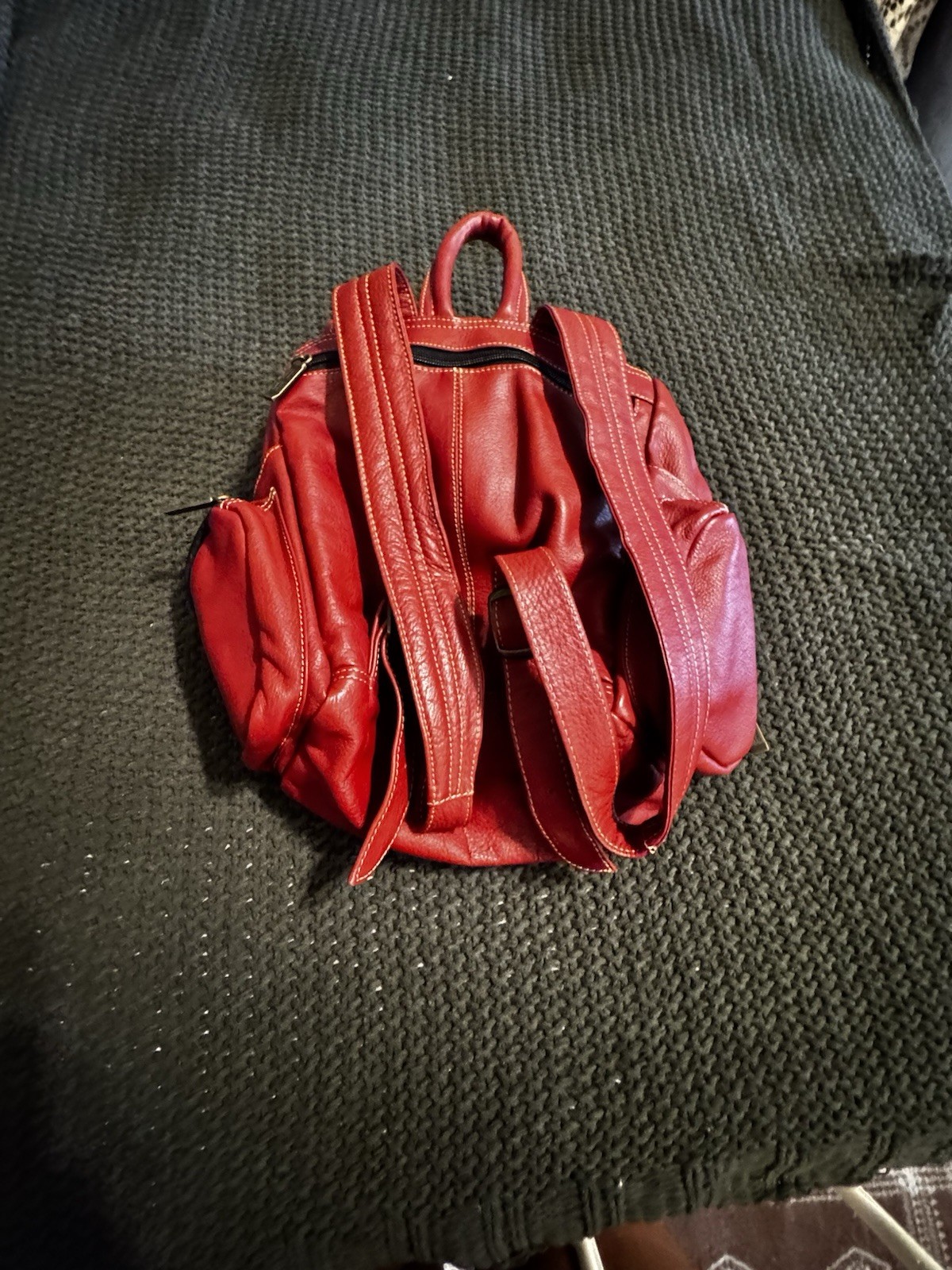 Claire Chase Red Pebbled Backpack Drawstring Flap Top Handle Detachable Strap