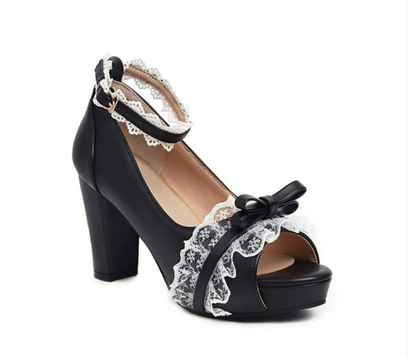 Chic Womens Lace Bowknot Sandals Peep Toe Dress Party Casual Faux Leather Shoes