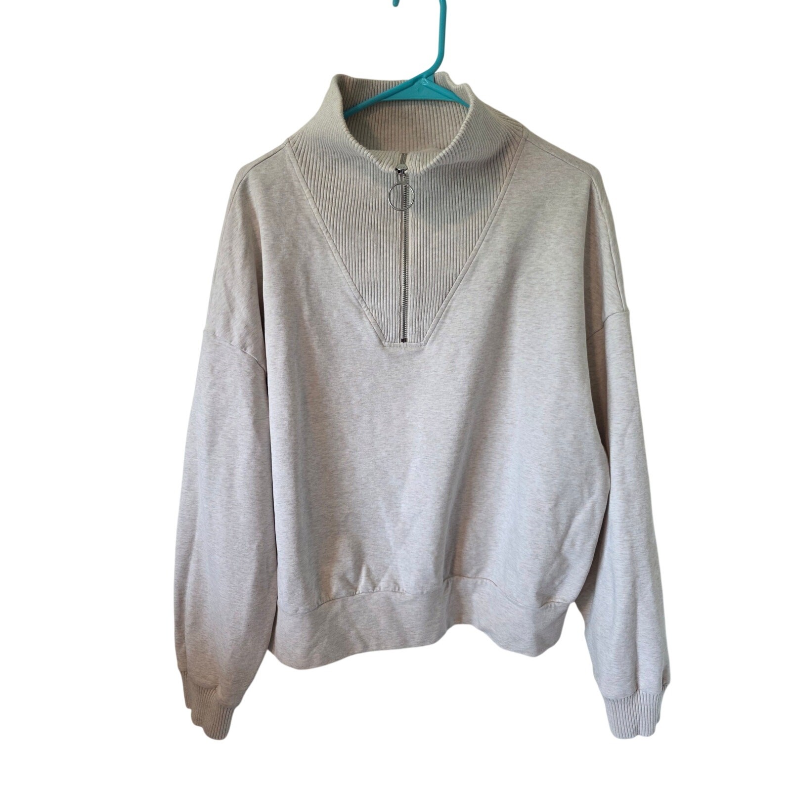 Varley Hawley Half-Zip Sweatshirt Beige Gray Women’s Large Oversized Athleisure