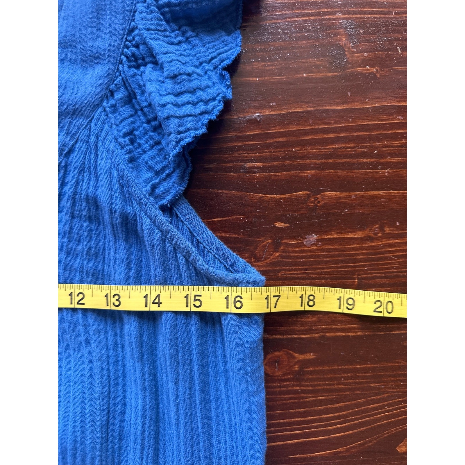 Mille Double Gauze Resort Wear Midi Ruffle Sleeve Dress M Royal Blue Vacation