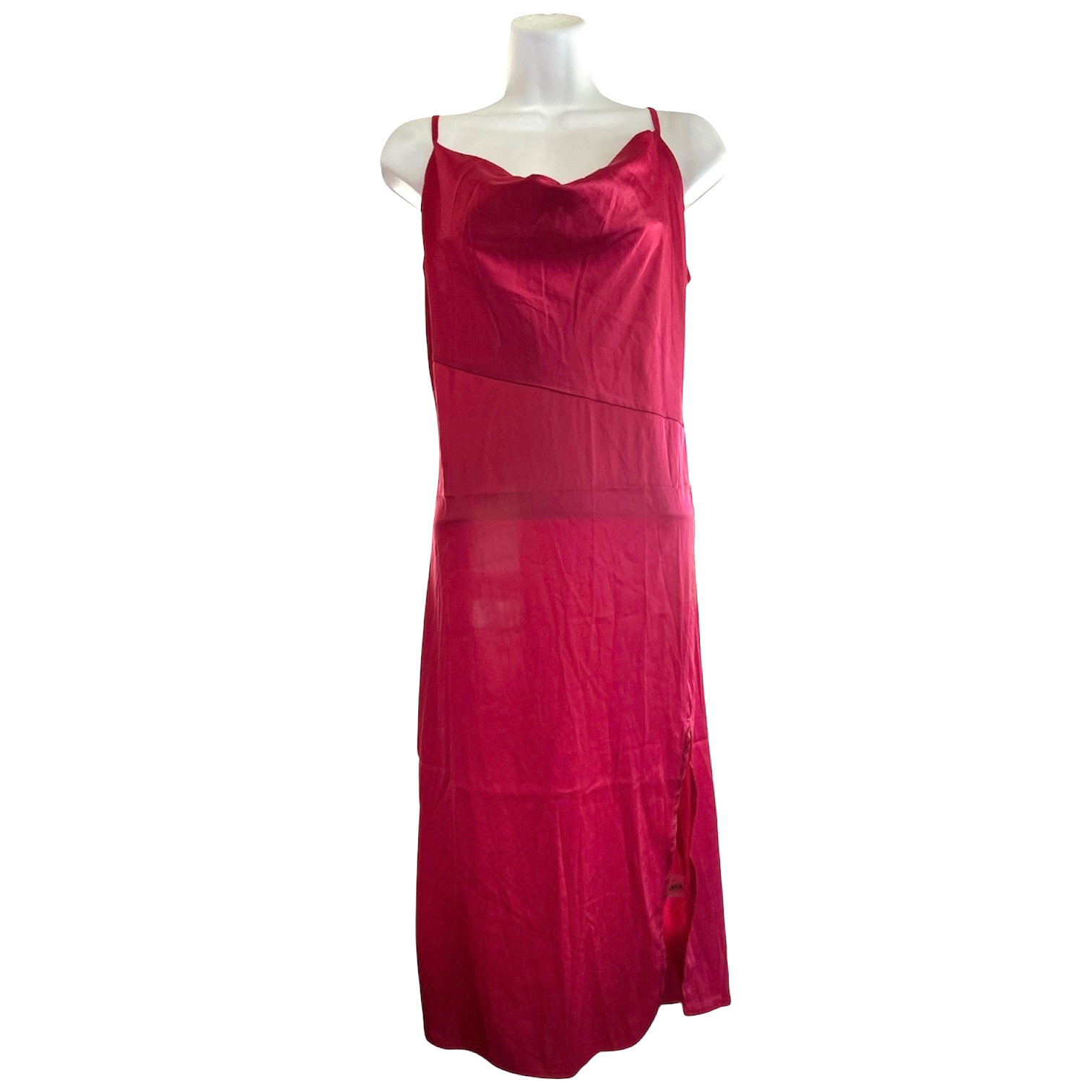 Pink LYANER Cowl Neck Semi Sheer Side Slit Dress Size Medium