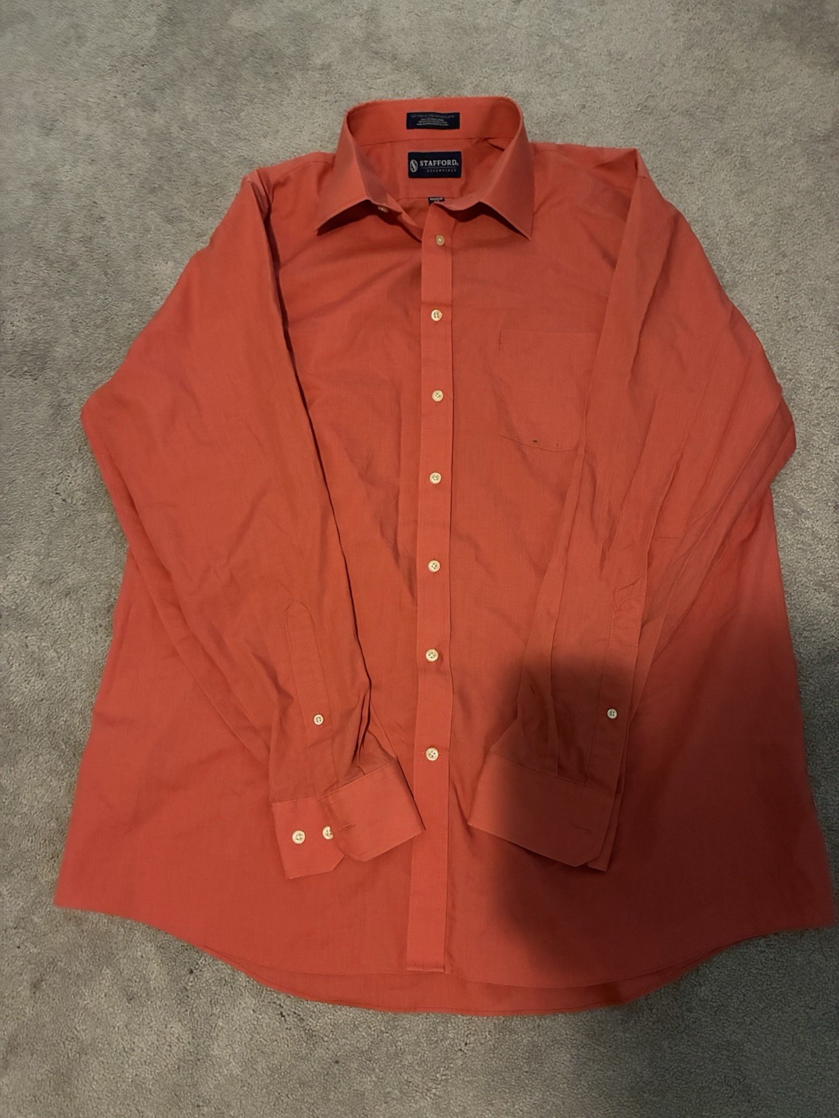 Stafford Essentials 17.5 36/37 Regular Fit Orange Solid Broadcloth Pocket Shirt