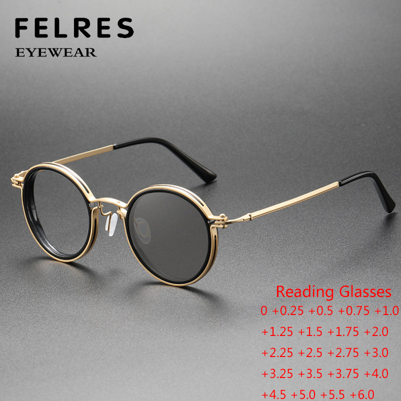 Round Metal Punk Photochromic Reading Glasses For Men Fashion Sunglasses New