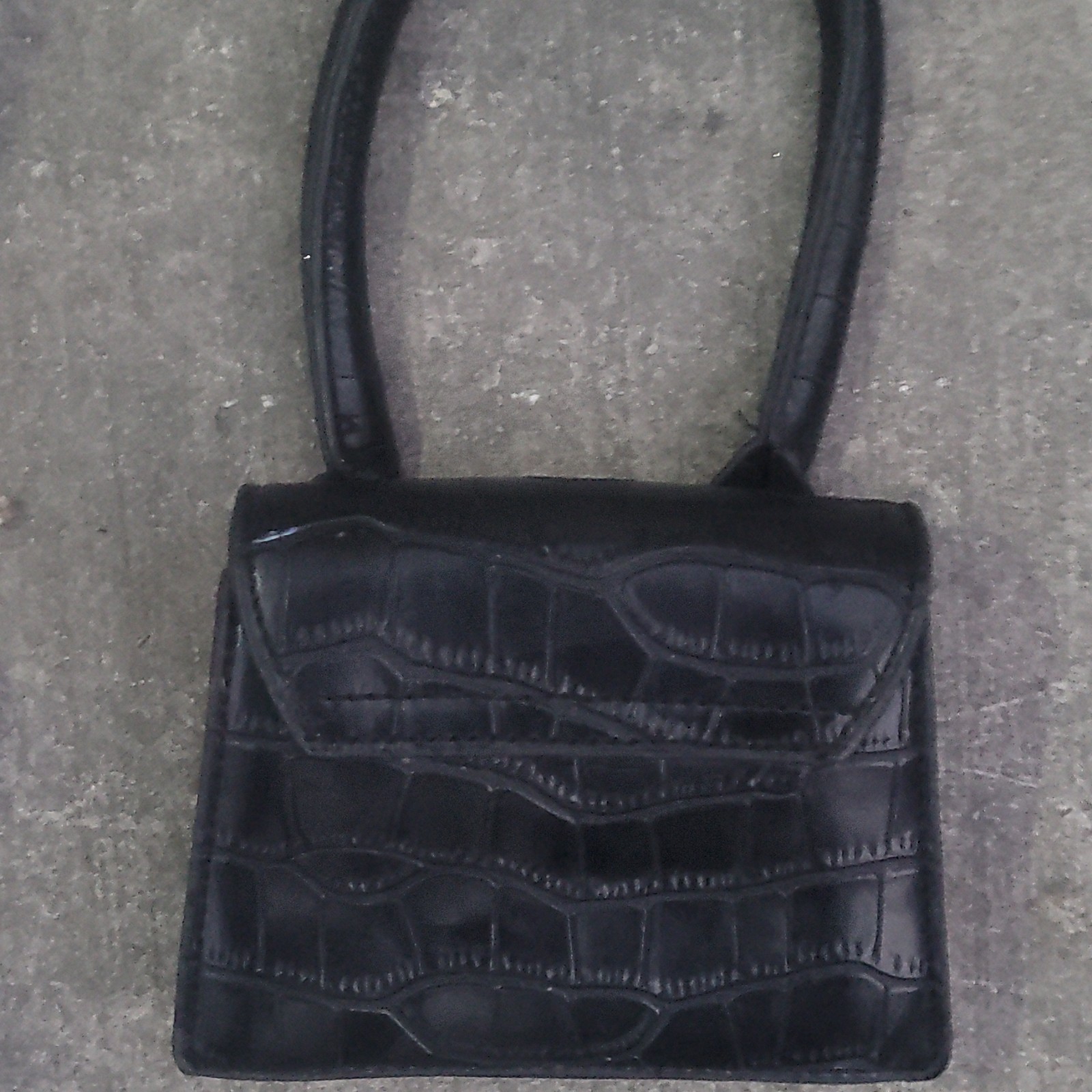 Jacquemus Women’s Mini Croc Embossed Top Handle Satchel Bag Black Flap