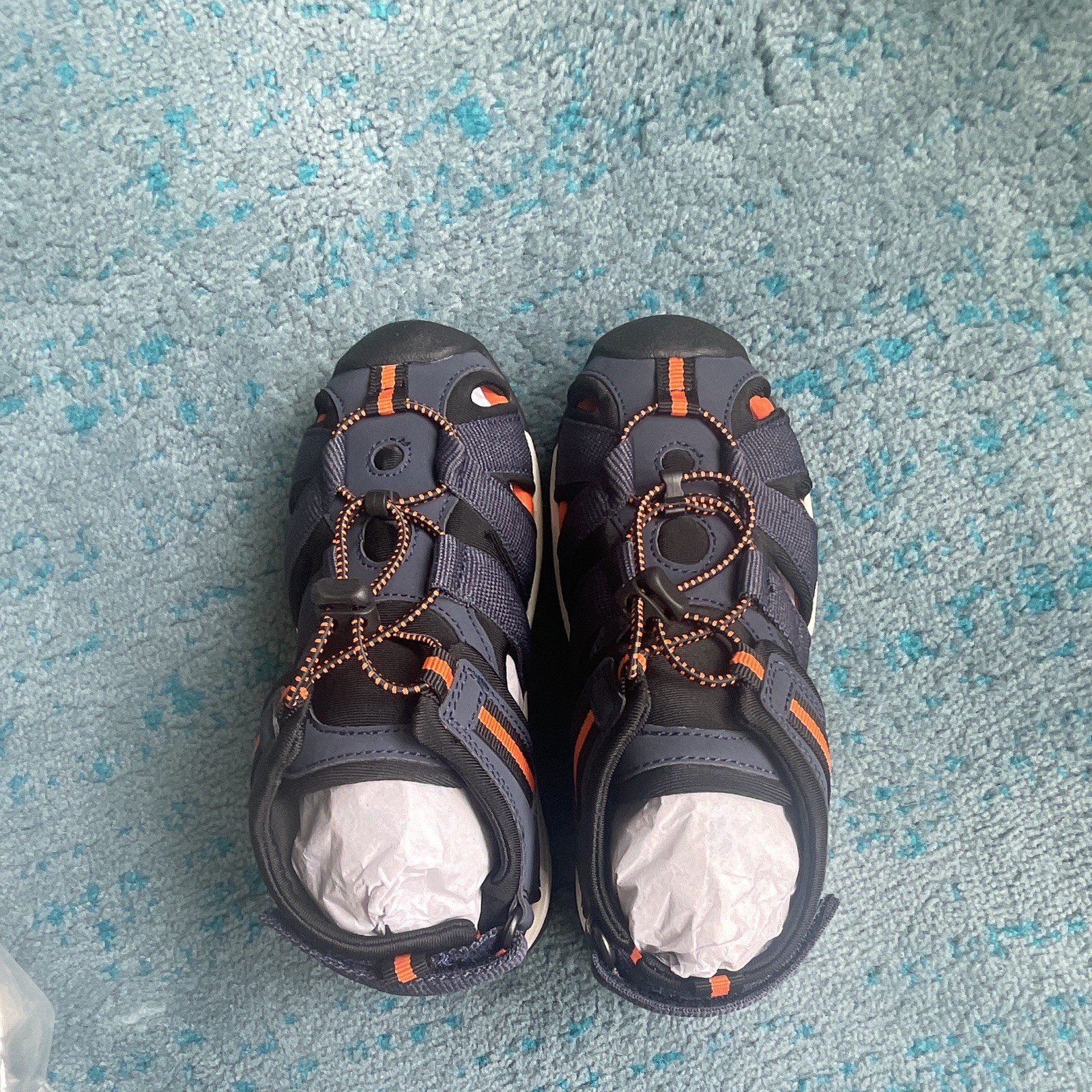 Lands’ End All Weather Closed Toe Sandals Navy/Orange Kids US 12 EU 30