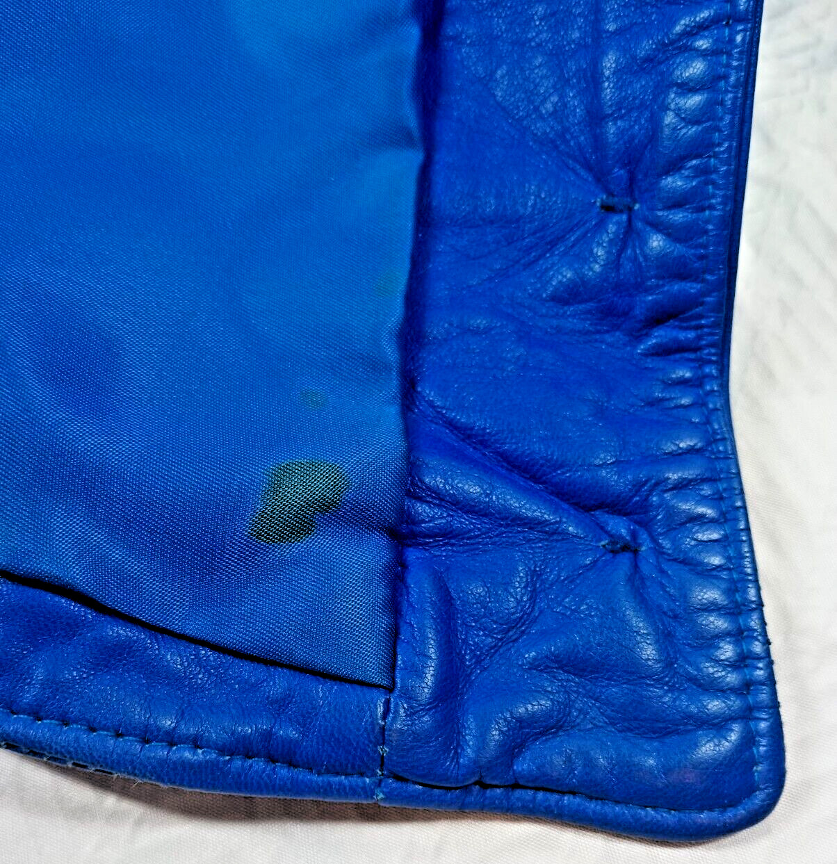 Firenze leather suit, jacket and skirt, blue, size M. DS07