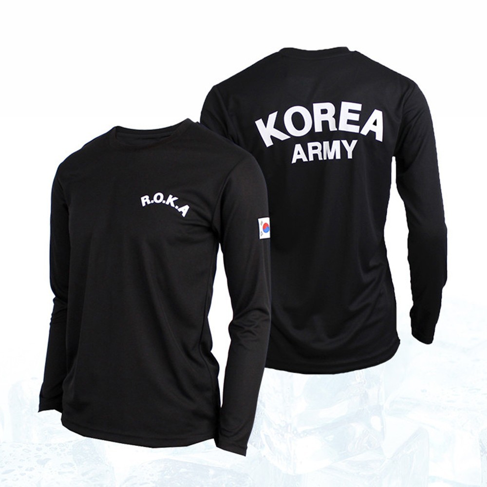 ROKA Korea Army Long Sleeve T-Shirt | ROCATI Cool Dry Black Military Tee | S–4XL