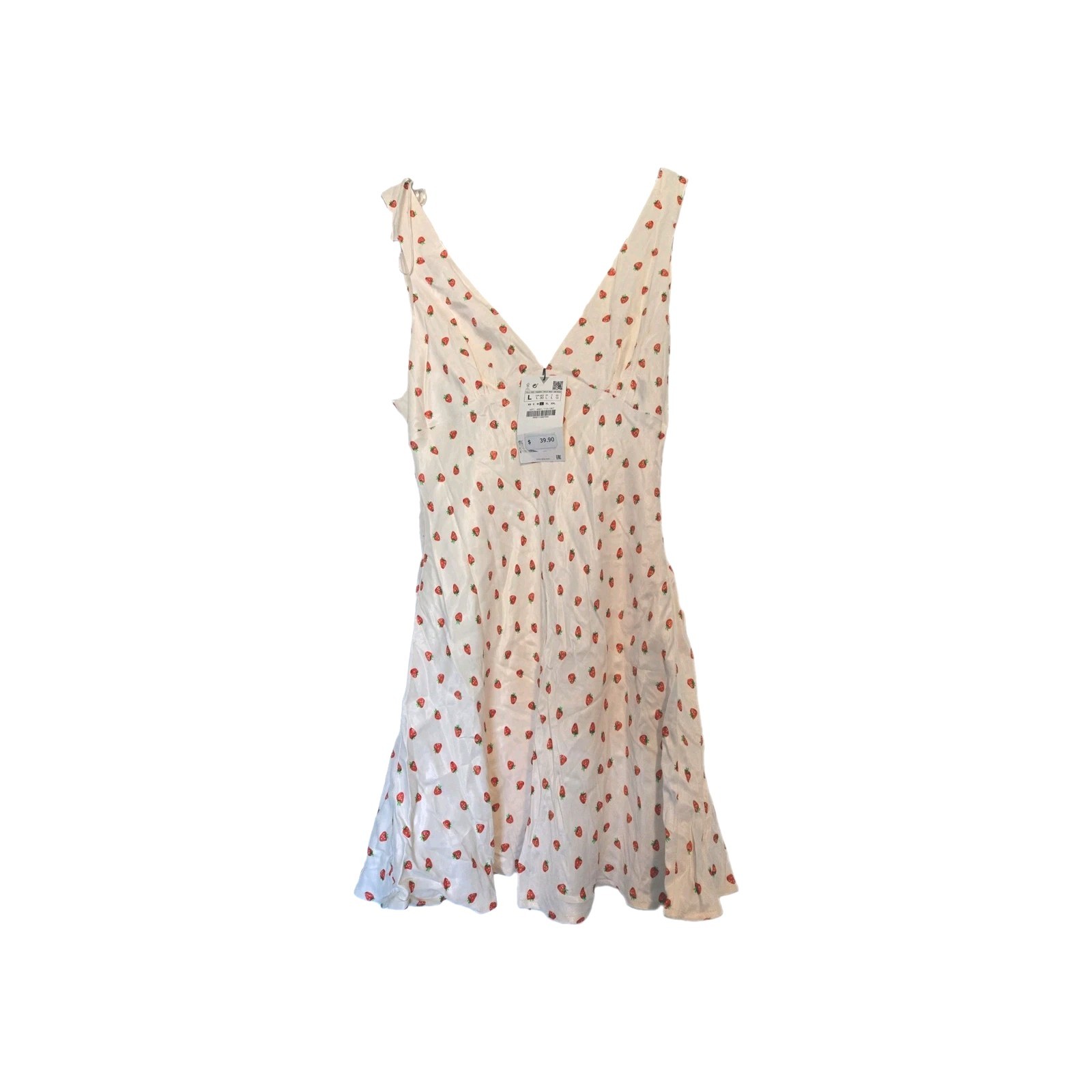 Zara strawberry print viscose mini fit and flare V-neck dress large