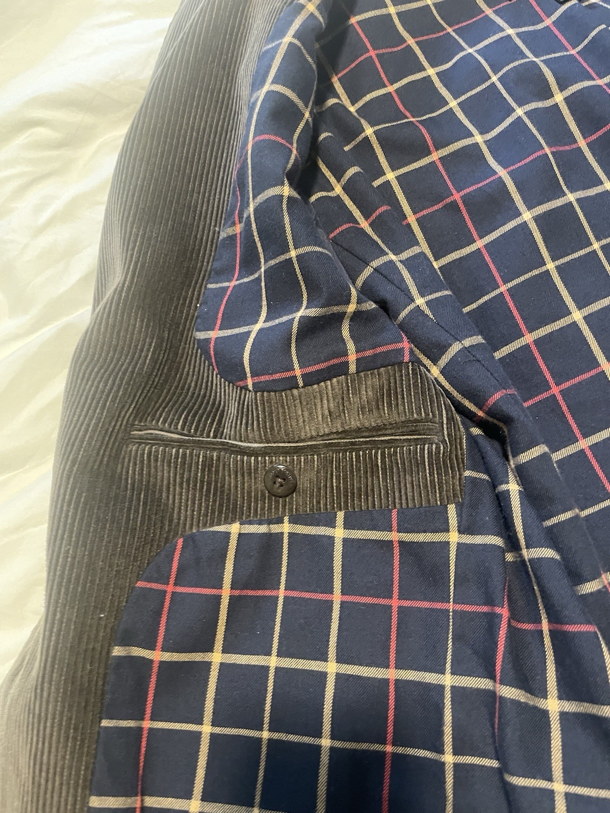 Brooks Brothers Brown Corduroy Blazer. Plaid Lined Elbow Patches.