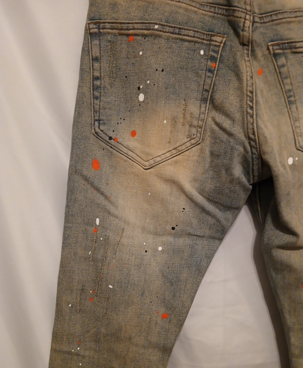 THRT Citrus Denim Jean Men 28 Blue Paint Splatter Slim Leg Distressed Drawstring