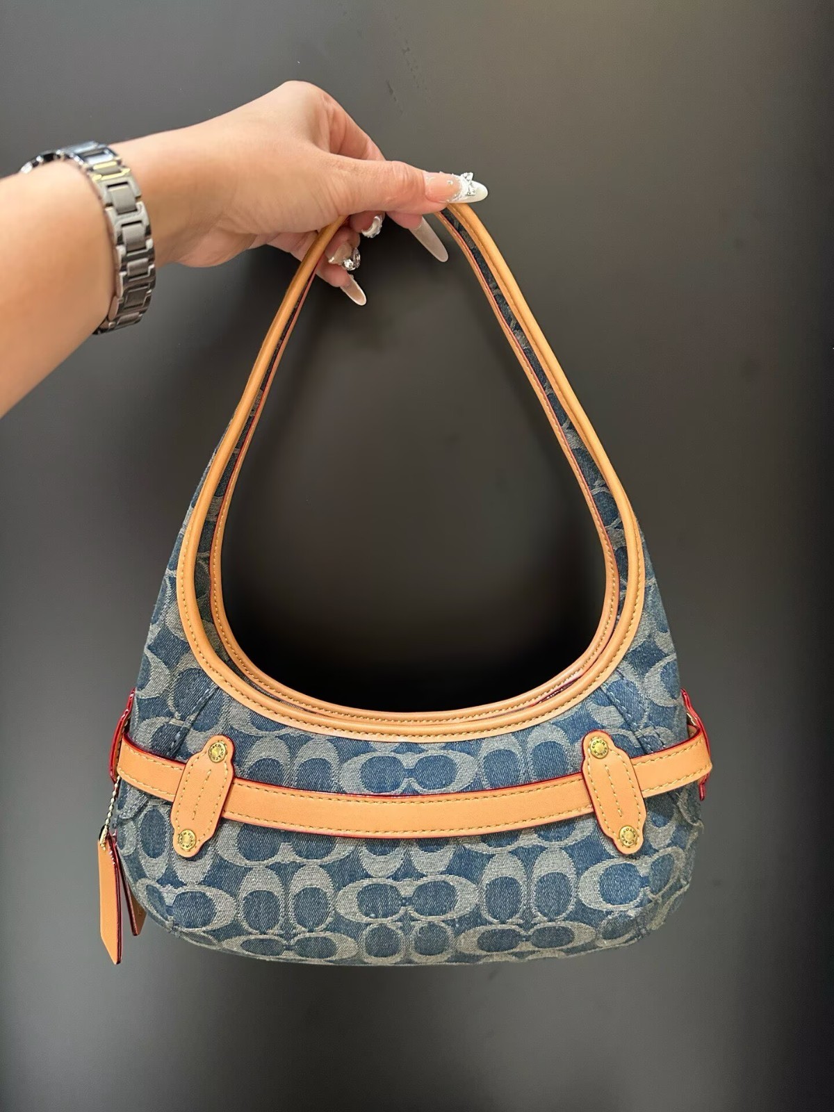 NEW Coach Belted Ergo Shoulder Bag 26 Signature Regenerative Cotton Denim CEN94