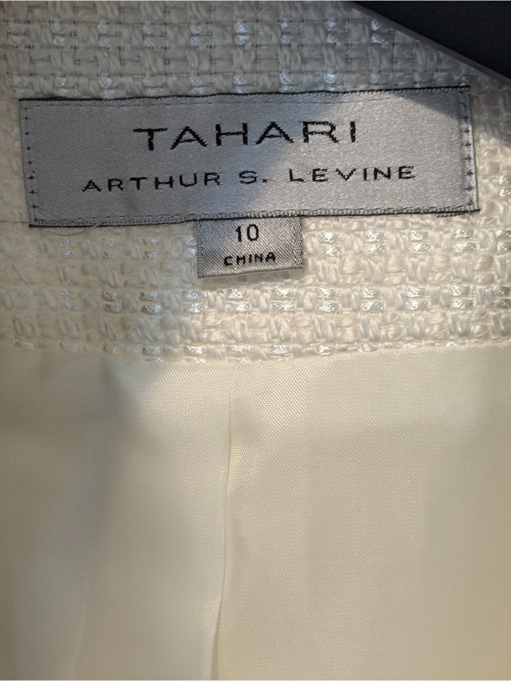 Tahari Arthur S. Levine Ivory Tweed Sequin Trim Open Front Jacket Blazer Size 10