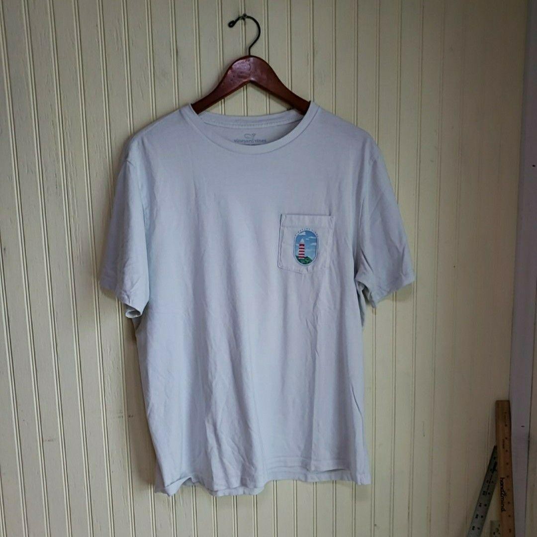 Vineyard Vines Shirt Mens Large Light Blue Lighthouse Pocket Graphic Tagless Tee