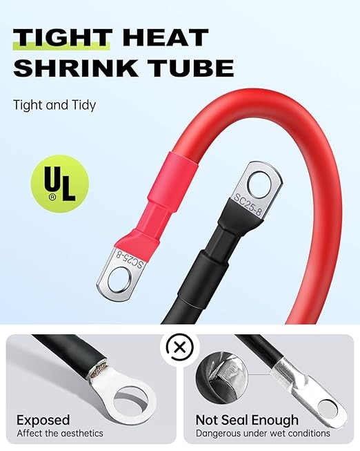 Battery Cable, 6 AWG Battery Cables with Terminals, 12 Inch Tinned Copper Power