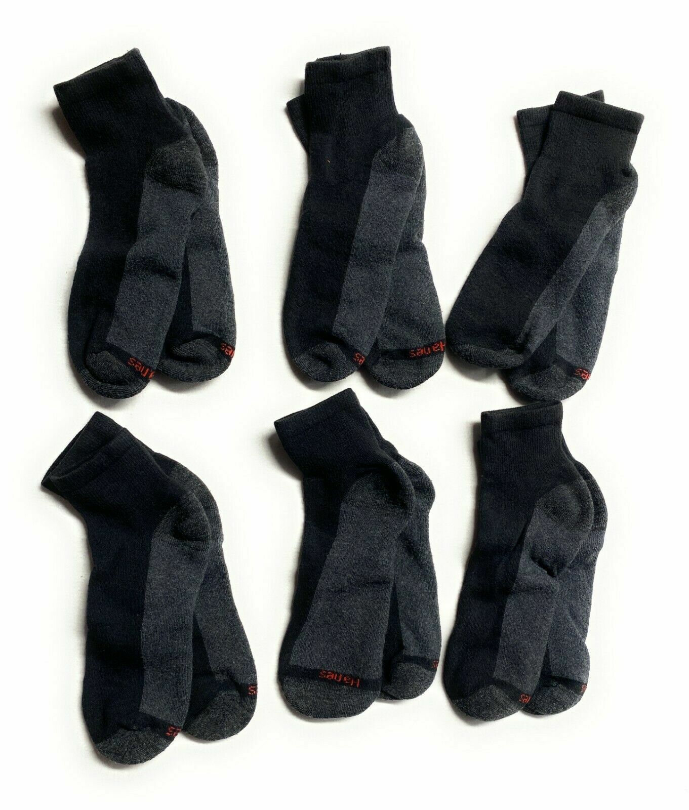 Hanes Men’s Cushion Ankle Socks (Size 6-12, 6-Pack) Black White