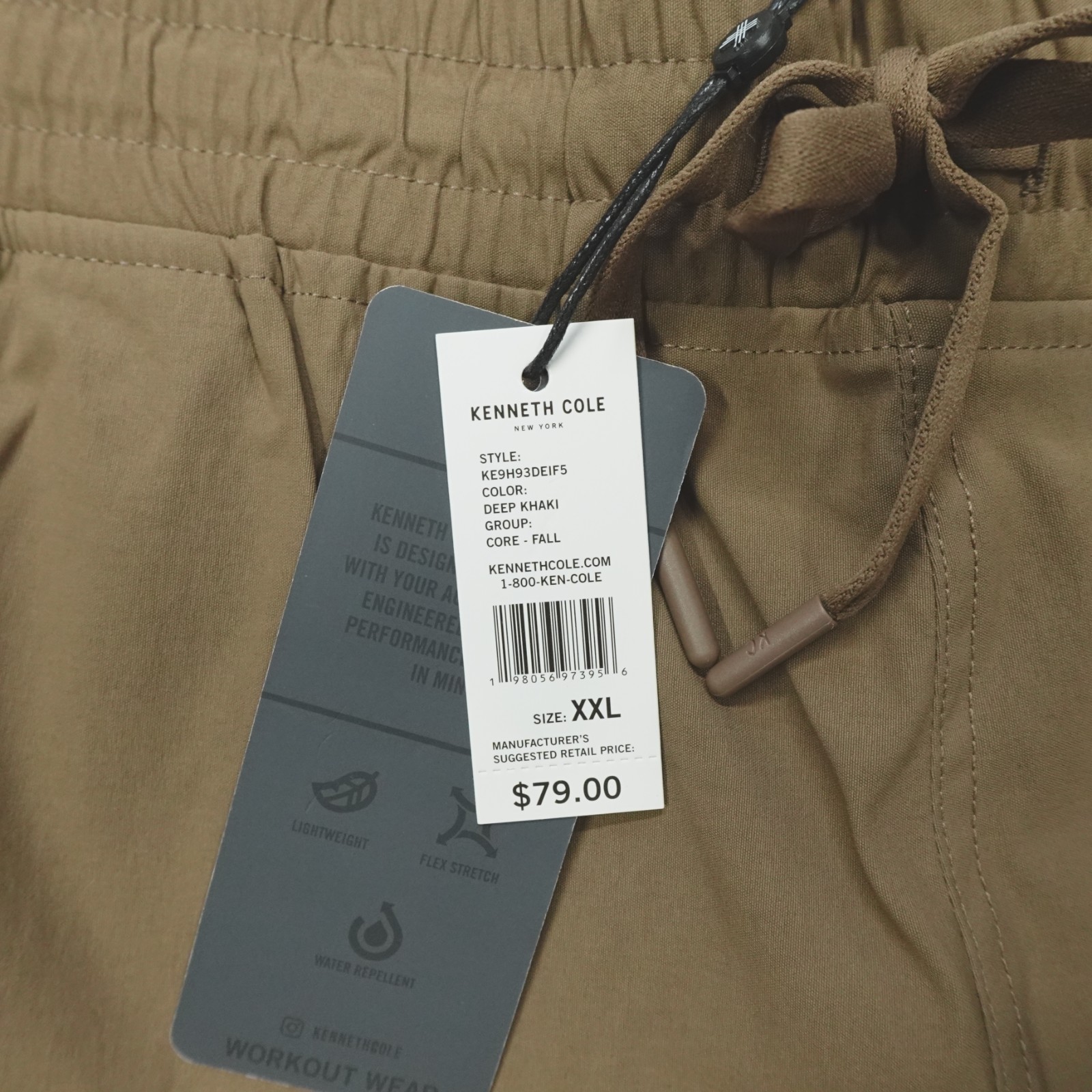 Kenneth Cole Active Men’s Tech Cargo Jogger Pants Khaki Tan Flex Stretch NWT