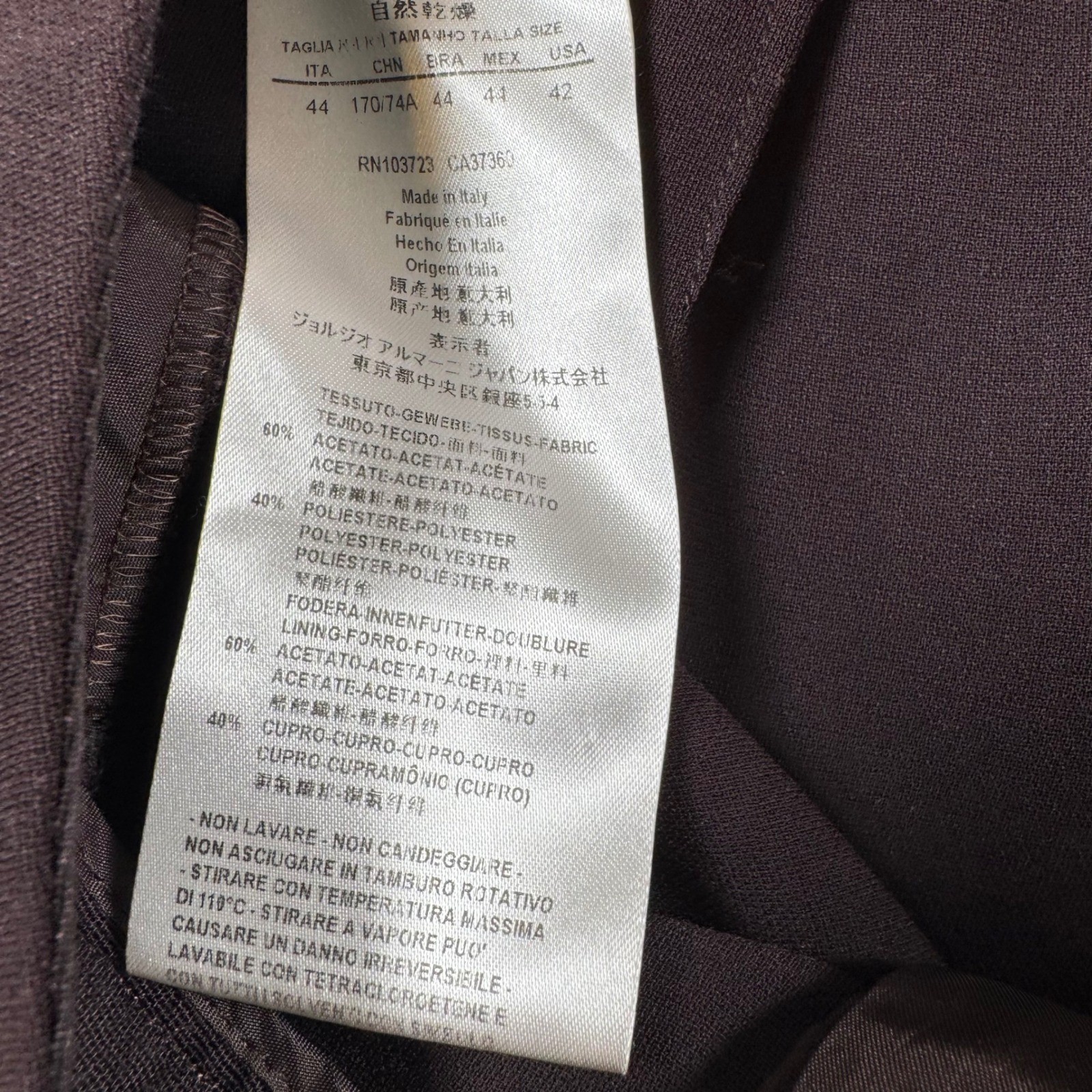 Giorgio Armani Women US 42 Brown Acetate Polyester Dress Pants Made in Italy