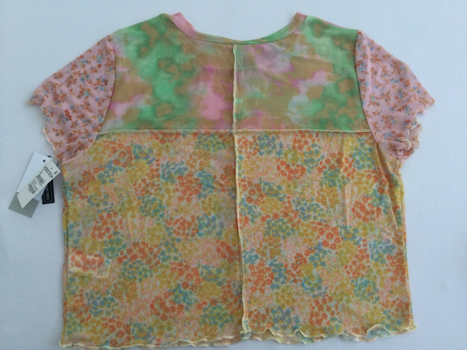 BP Floral Mesh Patchwork Baby Tee Y2K Fairy Sheer Pastel Crop Top XL NEW