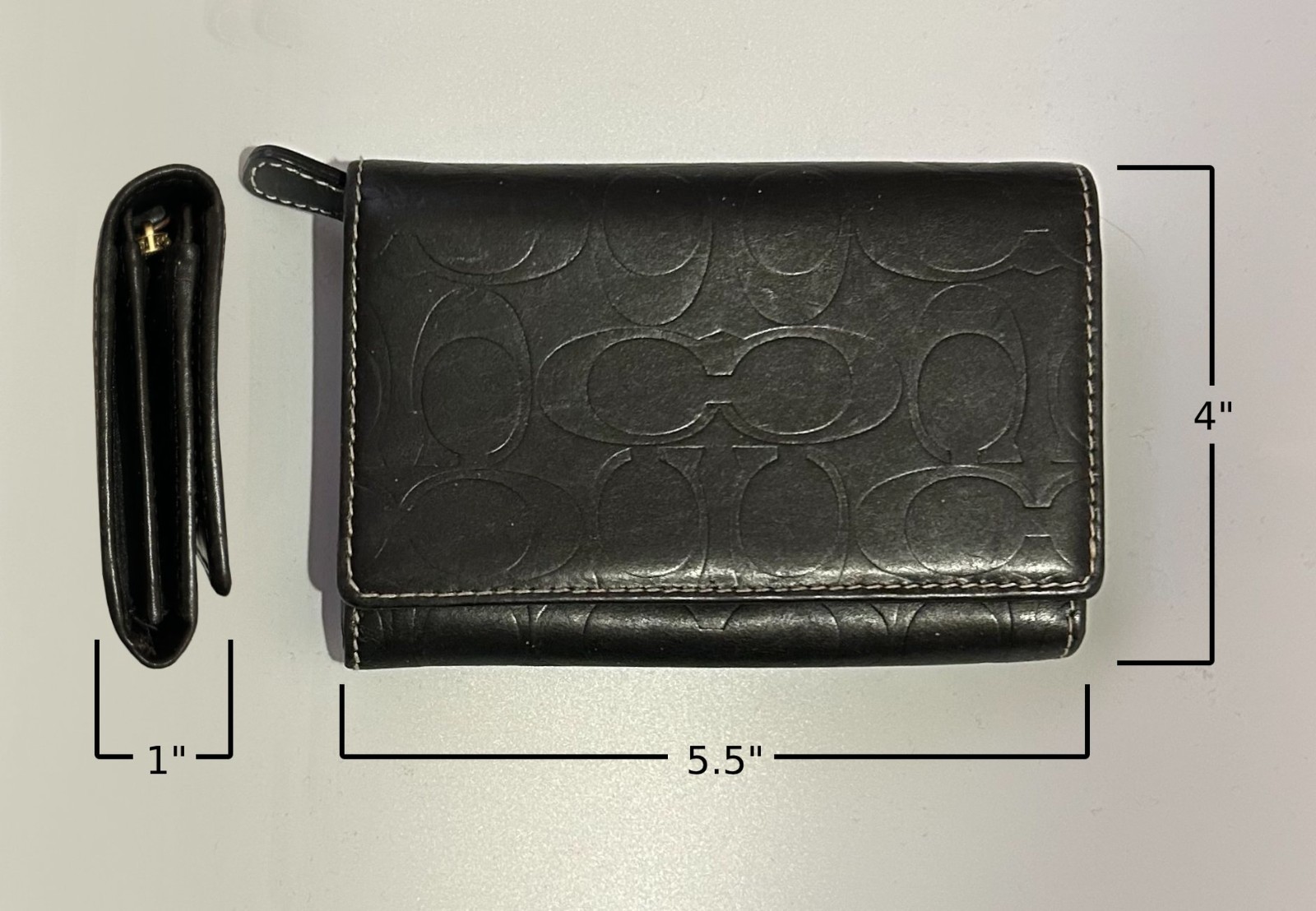Coach Y2K Black Leather Bifold Wallet Embossed with CC Monogram Zip Coin Purse