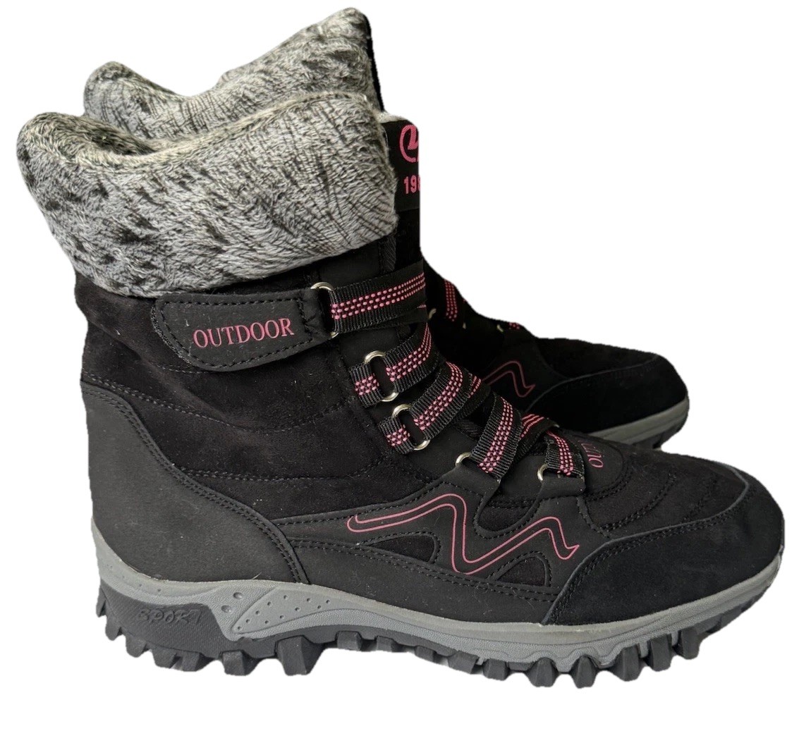 Outdoor 1986 Black Suede Faux Fur Collar Women/Unisex Boot EU 42, US 11