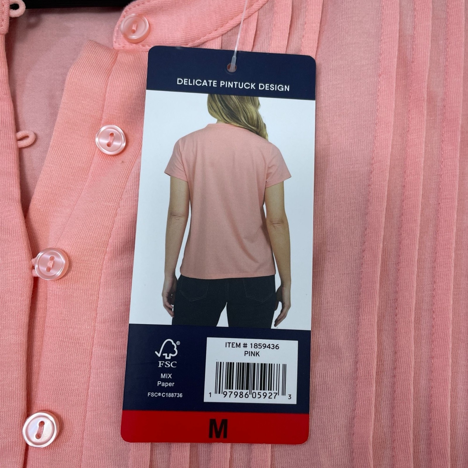 NWT Lands’ End Women’s M Short Sleeve Pintuck Blouse Pink Cotton Modal C0723