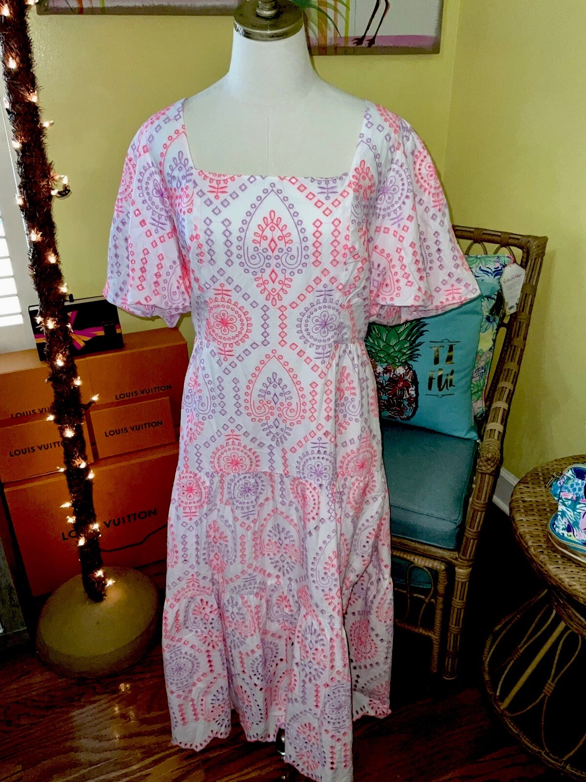 Lilly Pulitzer NWT Katalina Midi Eyelet Dress Sunset Dreamer Eyelet $348 Size 14